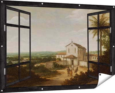 Gards Tuinposter Doorkijk Kerkelijk Gebouw in Brazilië - Frans Jansz. Post - 150x100 cm - Tuindoek - Tuindecoratie - Wanddecoratie buiten - Tuinschilderij