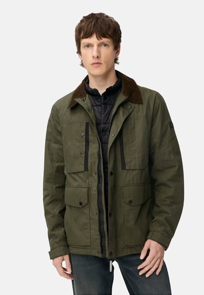 camel active Fieldjack met cordkraag en fleece voering - Maat menswear-S - Bosgroen