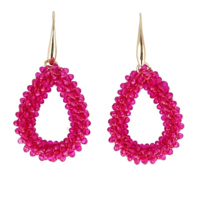 Lajetti - Druppel Oorbel Fuchsia - Dames Oorbellen - Beaded Earrings