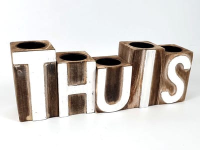 Woodart Waxinehouder “Thuis” – Houten Sfeerlicht – Natural/Antique White – Woondecoratie Kaarsenhouder – Cadeau Huis & Interieur