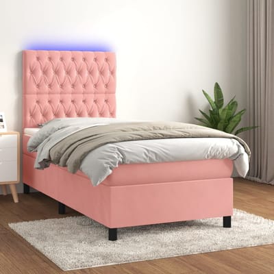 vidaXL - Boxspring - met - matras - en - LED - fluweel - roze - 80x200 - cm