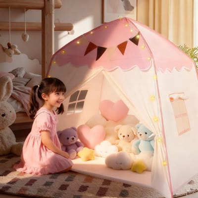 Unyqoos® Ruime en Magische Kinderspeeltent met Lichten en Vlaggetjes voor Binnen
