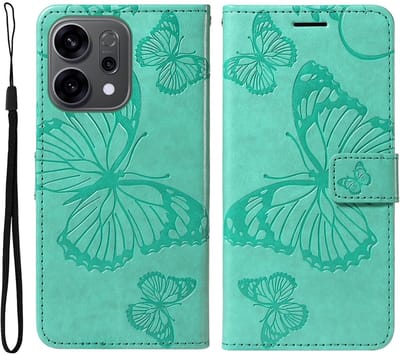 Coverup Hoesje - Geschikt voor OPPO Reno14 / F / FS Hoesje - Coverup Vlinders Book Case - Mintgroen