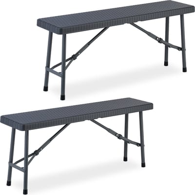 bierbank - 102 cm breed - set van 2 - kunststof - inklapbaar - rotanlook - grijs