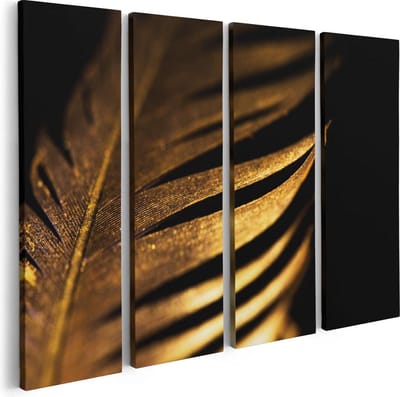 Artaza Canvas Schilderij Vierluik Gouden Veer  - 80x60 - Foto Op Canvas - Canvas Print
