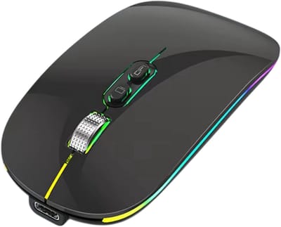 Dual-Mode 2.4G + Bluetooth Draadloze Muis – Ergonomische Muis met Desktopfunctie en Eén-Klik Bediening, Type-C Oplaadbaar, Stil met RGB-Achtergrondverlichting voor Laptop & PC