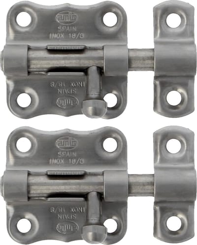 AMIG schuifslot/plaatgrendel - 2x - 6 x 4.8 cm - mat roestvrij staal - deur - poort