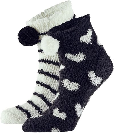 Apollo bedsokken / huissokken - dames - 2-pack - zwart/grijs - one size - Slaapsokken - Slofsokken