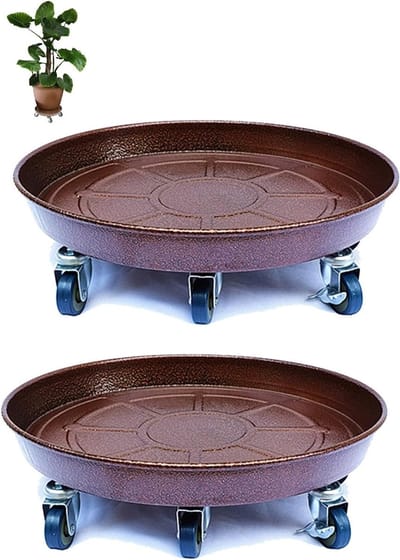 Plant Trolley - Bloempot Onderzetter - Planten Verplaatsen - 8 Zwenkwielen - 52 cm Diameter - Bruin