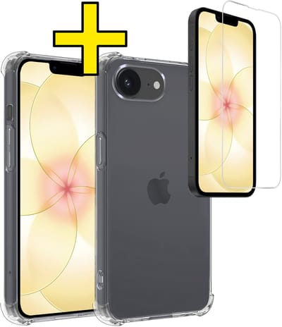 Hoesje - Met Screenprotector - Geschikt voor Apple iPhone 17e - Sterk & Shockproof - Siliconen Case - Back Cover - Telefoon Hoes - Shock Proof - Telefoonhoesjes - Transparant