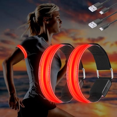 Led-armband, USB, 2 stuks, reflecterende ledband, lichtband, voor kinderen, reflecterende band, licht voor joggen, hardlopen, sport Rood