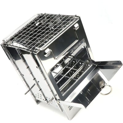 BBQ Grill Verstelbare Hoogte RVS Vierkant Opvouwbare Barbecue Houtskoolgrill voor Buiten black