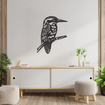 Wanddecoratie Ijsvogel - Muurdecoratie Vogel - Muurdecoratie Hout - Wanddecoratie Hout - Muurdecoratie Woonkamer - Wanddecoratie Woonkamer - Wanddecoratie Industrieel - Wanddecoratie Dieren - Home Decor - Wall Line Art - 72.5 x 59 cm