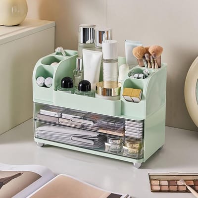 Make-up Organizer - Toiletartikelen Houder - Aanrecht Organiseren - Gecompartimenteerde Indeling - 28x23x28 cm - Groen
