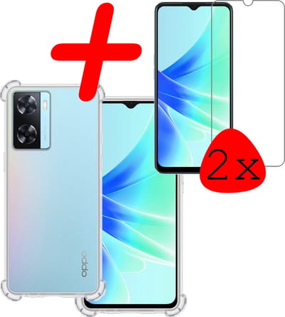 Hoesje Met Screenprotector - 2 Stuks - Geschikt voor OPPO A57 - Sterk & Shockproof - Siliconen Case - Back Cover - Telefoon Hoes - Shock Proof - Transparant