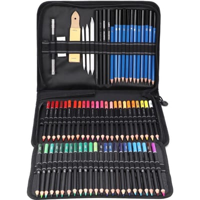 95pcs Art Painting Sketch Tool Kit with Colored Pencil Graphite Pencil Charcoal Pencil Eraser blanc
