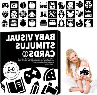 Visuele Stimulatie Kaarten - Activiteitskaarten Set - Cognitieve Ontwikkeling - Adaptieve Structuur - 15 x 15 cm - Zwart-Wit