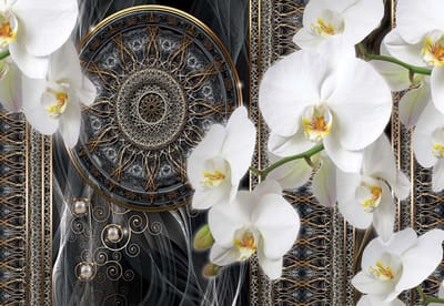 Fotobehang Luxury Abstract Pattern Flowers Spheres | XL - 208cm x 146cm | 130g/m2 Vlies