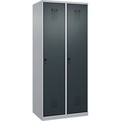 C+P Evolo Plus garderobekast, 2 vakken, rechts scharnierend, veiligheidsdraaistang, B 800 x D 500 x H 1850 mm, blank aluminium/antracietgrijs