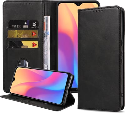 Smartphonica Telefoonhoesje geschikt voor Xiaomi Redmi 8A kunstleren Hoesje met Magnetische sluiting en Pasjeshouders Book Case met Klepje - Zwart geschikt voor Xiaomi Redmi 8A