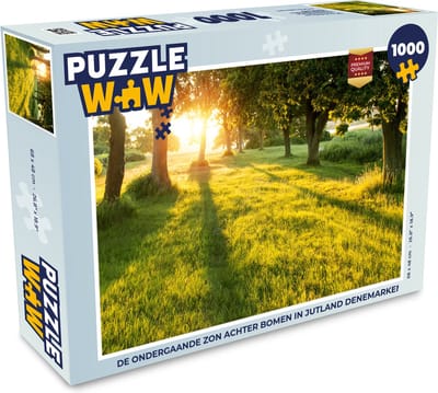 Puzzel De ondergaande zon achter bomen in Jutland Denemarken - Legpuzzel - Puzzel 1000 stukjes volwassenen