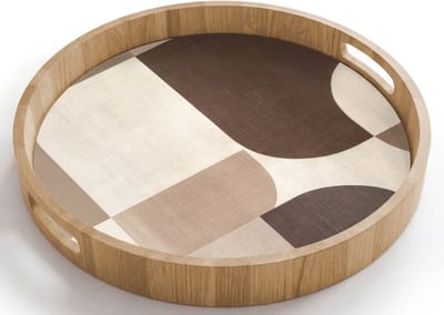 Dienblad rond 40x40 cm - Schootdienblad hout - Geometrisch - Geweven structuur - Modern - Borrelplank rechthoek - Plateau houten dienbladen