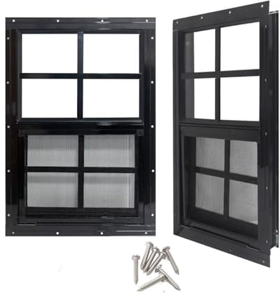 Set van 2 kleine schuiframen voor tuinhuisje met gehard glas en glasvezel - 35,6 x 53,3 cm (zwart)