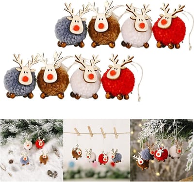 8 Stuks Kerstboom Hangers van Vilt en Hout, Feestelijke Versieringen voor Kerst, Vakantie en Party Decoratie