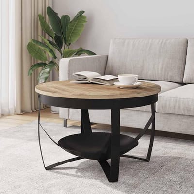 Salontafel Hout - Bijzettafel Rond - Woonkamer Inrichten - Unieke Nerf - 68 x 43 cm - Zwart