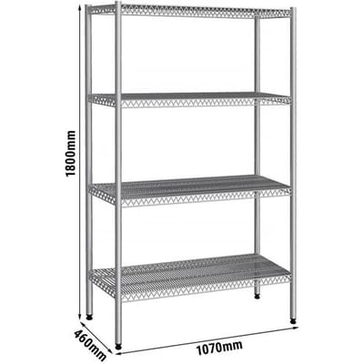 GGM Gastro Edelstahlregal - 1070x460mm - mit 4 Drahtböden (FEST) Zilver