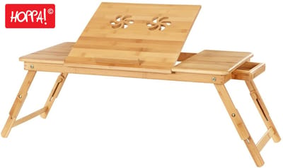 Hoppa! Laptoptafel, notebookstandaard - laptopstandaard - bedtafel - notebooktafel - in hoogte verstelbaar - opvouwbaar - Bamboe - Bruin - 35 x 89 x 29 cm