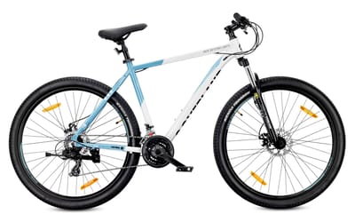 Tatra Bikes Mountainbike 29" Overland, MTB-fiets voor dames en heren, fiets 29" - 21 inch aluminium frame, 21 versnellingen, schokdemper, schijfremmen - Wit-Blauw