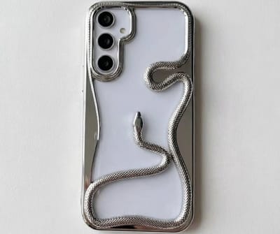 Zilverkleurig transparant telefoon hoesje geschikt voor Samsung A54 – backcover met 3D slang detail, zacht TPU softcase met verhoogde rand en elektroplating afwerking