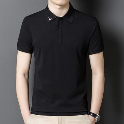 Nieuw Poloshirt Heren Korte Mouw Geborduurd Zomer Trendy Losse Top Midden en Jong Halve Mouw XXXXL black