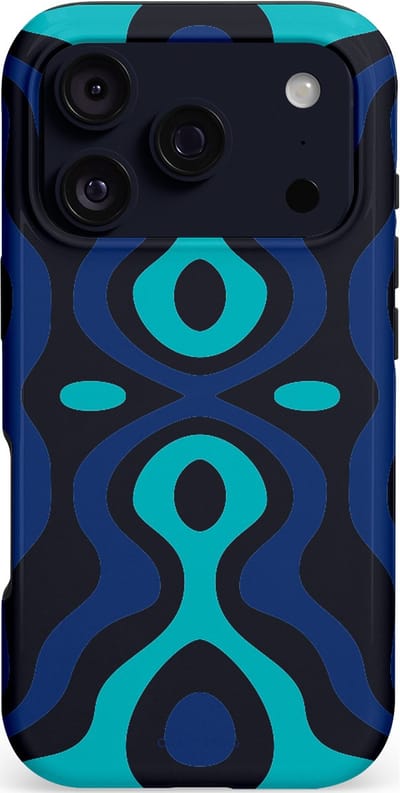 Casetastic hoesje geschikt voor Apple iPhone 17 Pro - MagSafe - Dubbellaagse bescherming - Blauwe Golf Lijnen - Fashion Case - Donkerblauw Wit