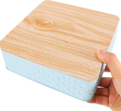 Kerstkoekjesdozen van metaal met houten deksel voor snoep en lekkernijen, perfect als cadeauverpakking