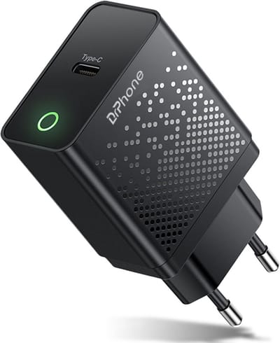 DrPhone HALO10 - 20W PD Snel Lader – USB-C Thuislader- Oplader 5V 3A / 9V 2.2A met LED ring - Geschikt voor o.a iOS/Android Smartphones/Tablets – Zwart