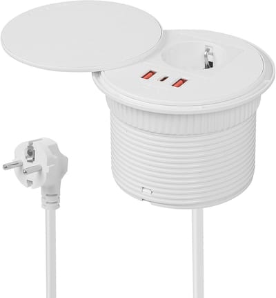 Tafelstopcontact met USB-C en USB-A, Inbouwstopcontact met Kabeldoorvoer voor Vergadertafel, 1,8 m Stroomkabel