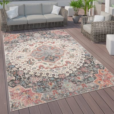 Flycarpets Torana Vintage Binnen- en Buitenkleed Grijs / Roze - 80x150 cm - Laagpolig Tuintapijt / Tuinkleed
