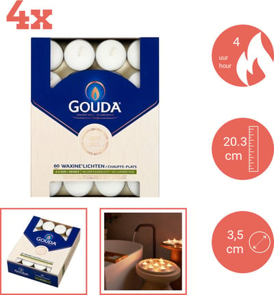Gouda - Waxinelicht - 60 stuks per verpakking - Doos - Voordeelverpakking - 240 stuks - 4 verpakkingen