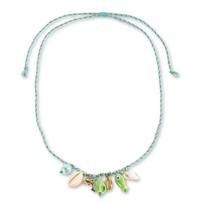 Marama - Ketting Summer Turquoise - gevlochten katoen - verstelbaar - zomer - strand - hangers - schelpen - handgemaakt