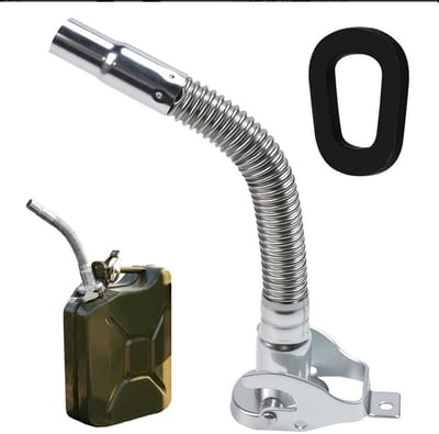 Brandstofleiding - 26 cm metalen brandstofleiding - met vulmondstuk - brandstof geleider - geschikt voor benzineblikken van 5/10/20 liter - 1 vervangende rubberen afdichting - vulmondstuk - zilver