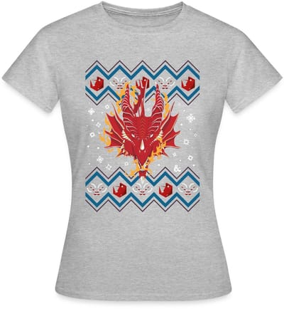 Dungeon & Dragons DND Drakenkop Ugly Christmas T-Shirt Dames