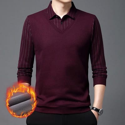Middelbare leeftijd Vakantie Tweedelige Heren Onderkleding POLO Shirt Winter Papa Plus Fluweel Verdikt Warm Shirt Gebreide Wollen Trui 4XL black
