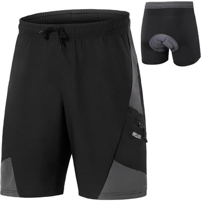 Short de vélo rembourré 2 en 1 avec poches pour hommes, short d'exercice respirant pour l'entraînement, le cyclisme XXL noir
