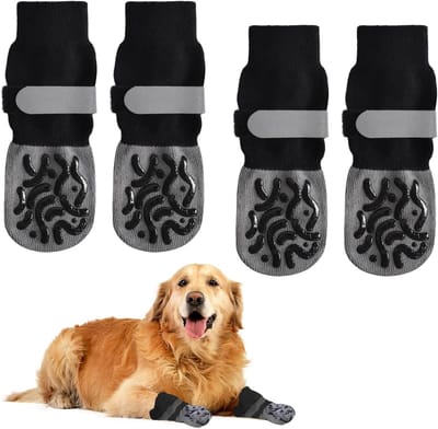 Antislip Hondensokken - 2 Paar Dubbelzijdige Sokken met Verstelbare Klittenband voor Bescherming van de Pootjes van Kleine en Middelgrote Honden, Ademend en Comfortabel