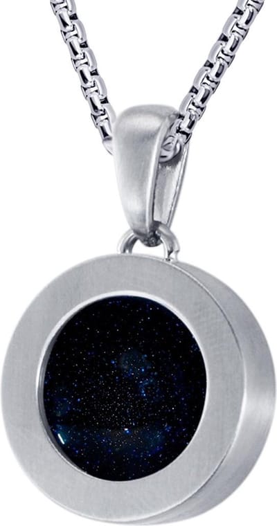 Quiges 12mm Mini Munt Hanger Zilverkleurig RVS Mat met Zandsteen Blauw Munt en Box Ketting Ankerketting 42-46cm