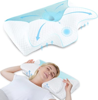 Ruality-Cervicale kussen Memory Foam Kussens - Contour Memory Foam Kussen, Orthopedisch Nek Bed Kussen voor Zijslapers Terug en Buik (Blauw, 60 x 35 x 8/12cm)
