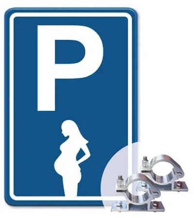 Parkeerbord Zwanger - blauw - Weerbestendig Aluminium - 30x45 cm - Bevestiging: Met paalbeugels Ø48mm