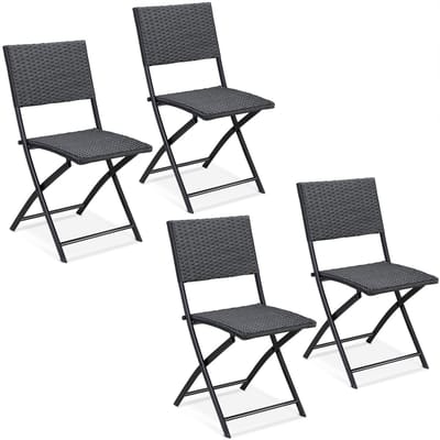 Casaria Klapstoel Polyrattan – Set van 4 Stuks – Weerbestendig - Zwart
